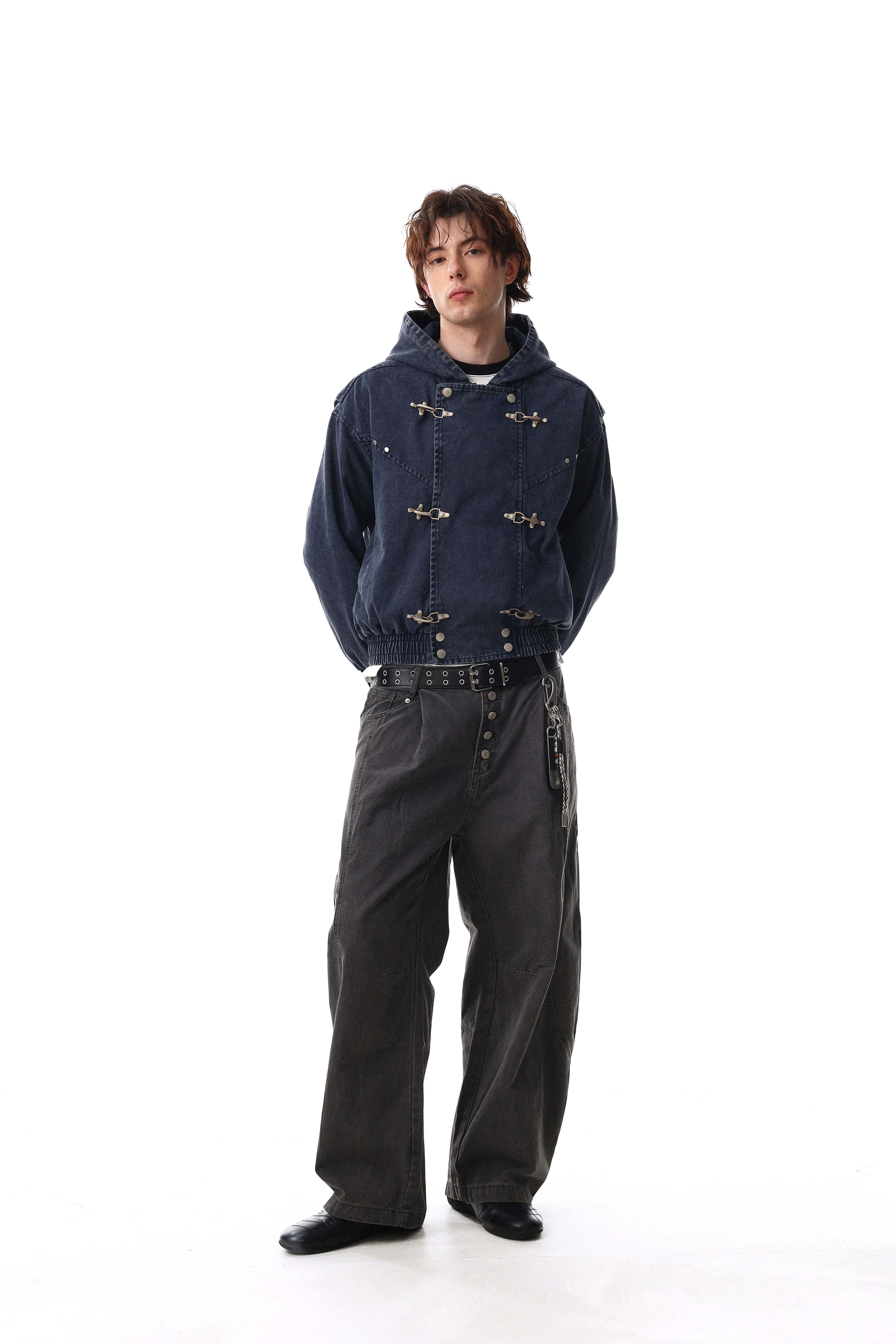 3-6-5.shop Buckle Detail Washed Hooded Jacket