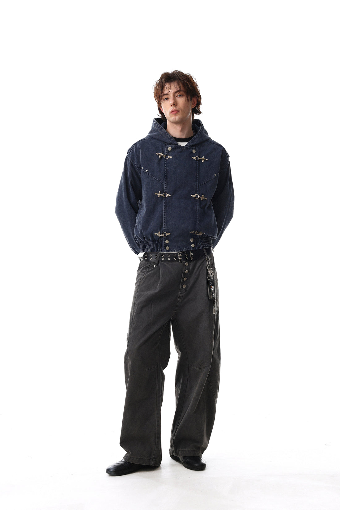 3-6-5.shop Buckle Detail Washed Hooded Jacket