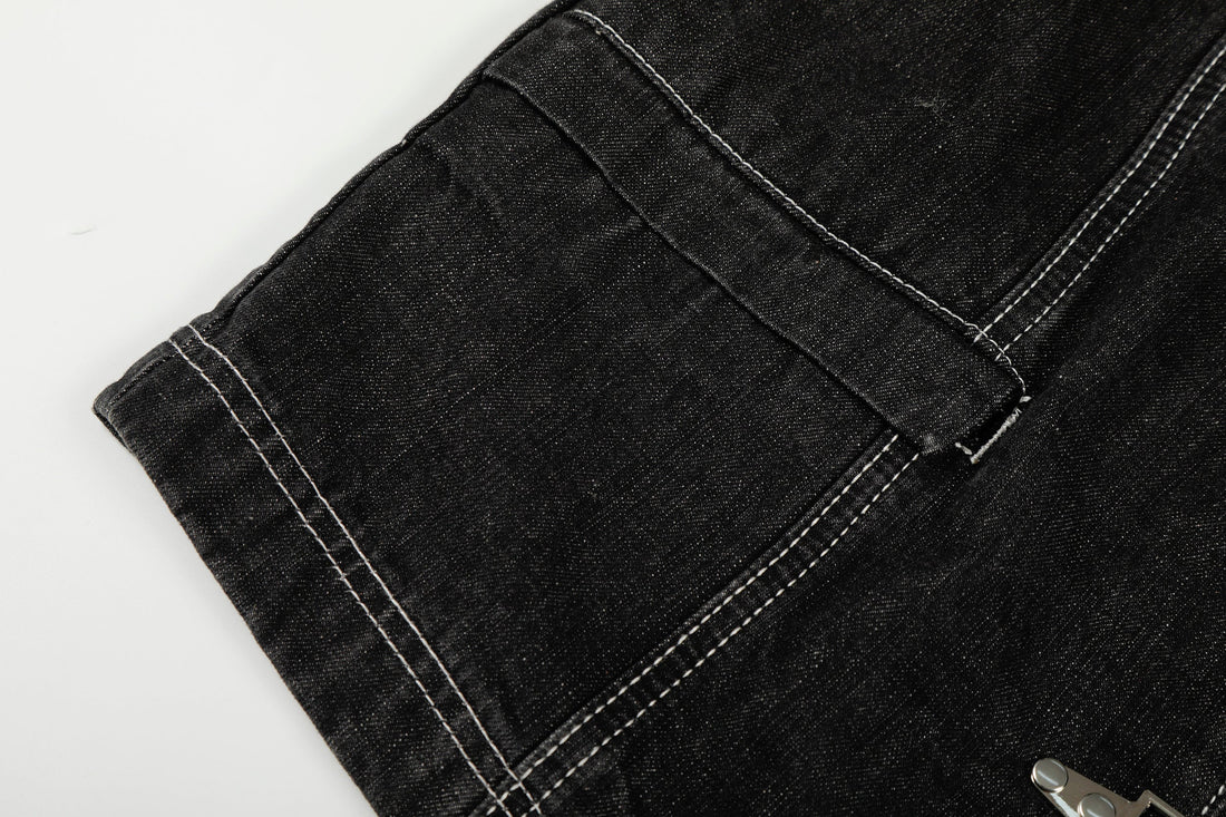 3-6-5.shop Buckle Denim Jacket – Black