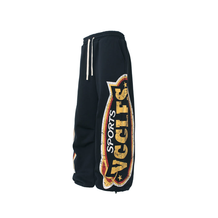 3-6-5.shop Fleece-Lined Sports Letter Wide-Leg Sweatpants
