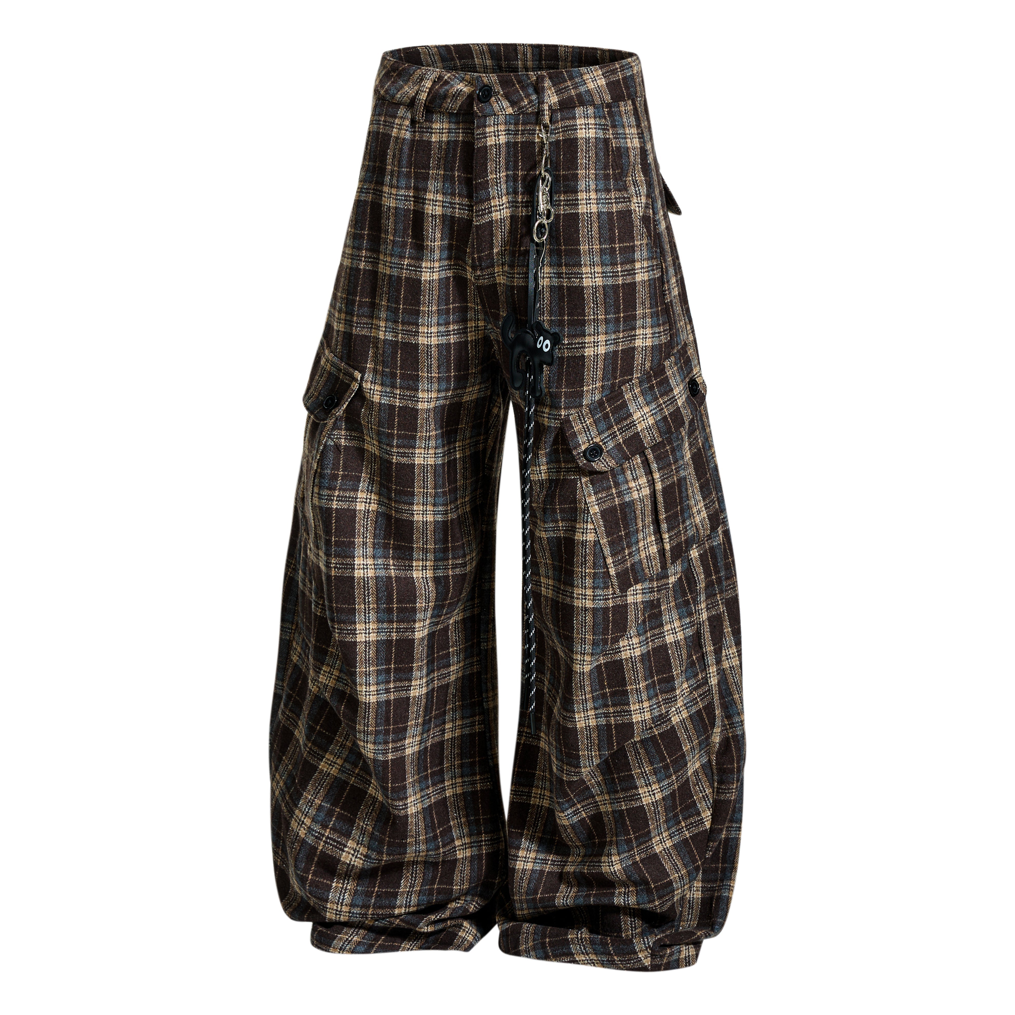 3-6-5.shop Vintage Check Wool-Blend Cargo Pants