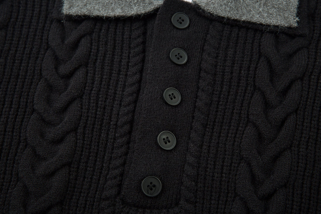 3-6-5.shop Vintage Cable Knit Polo Sweater