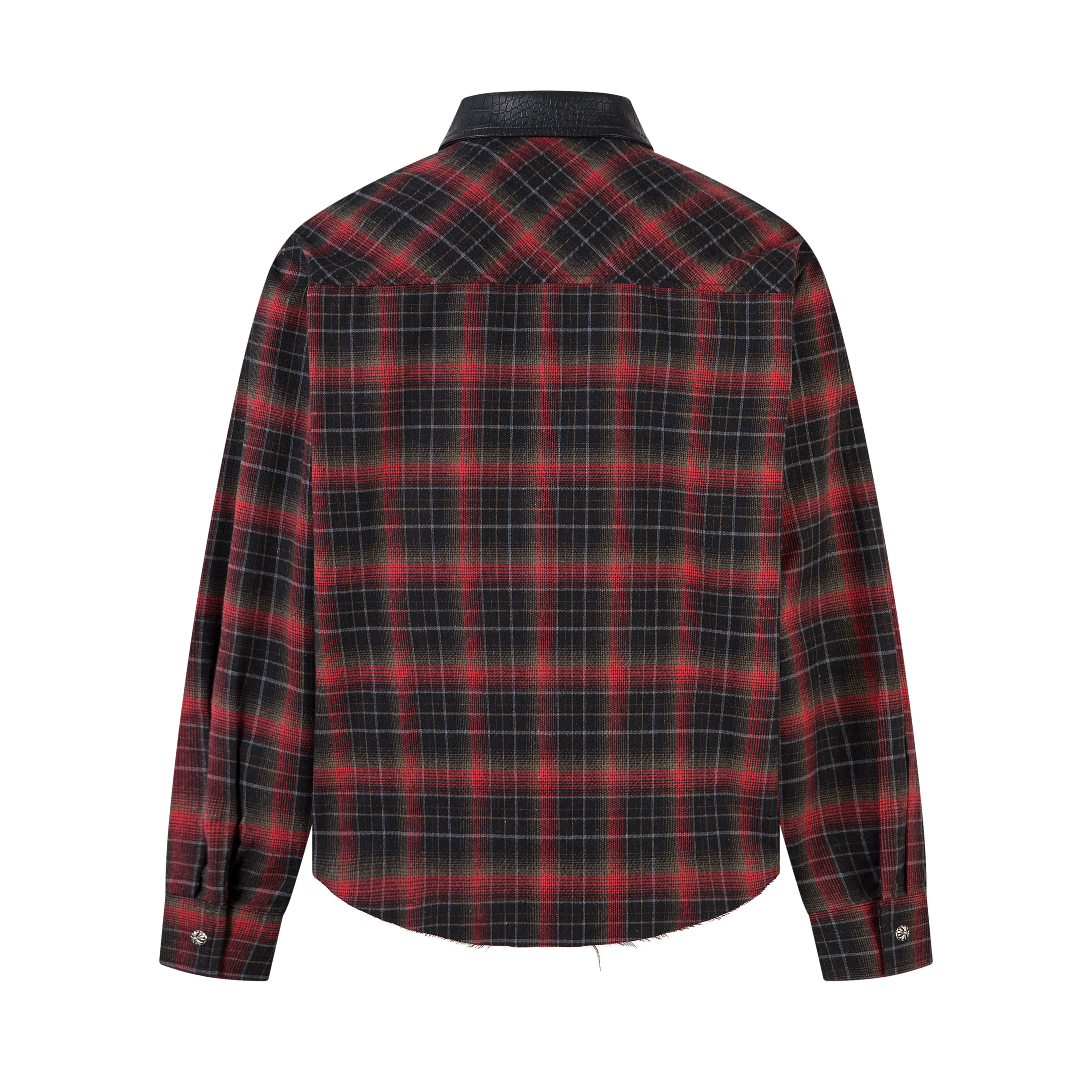 3-6-5.shop Plaid Faux-Leather Trim Flannel Shirt Jacket