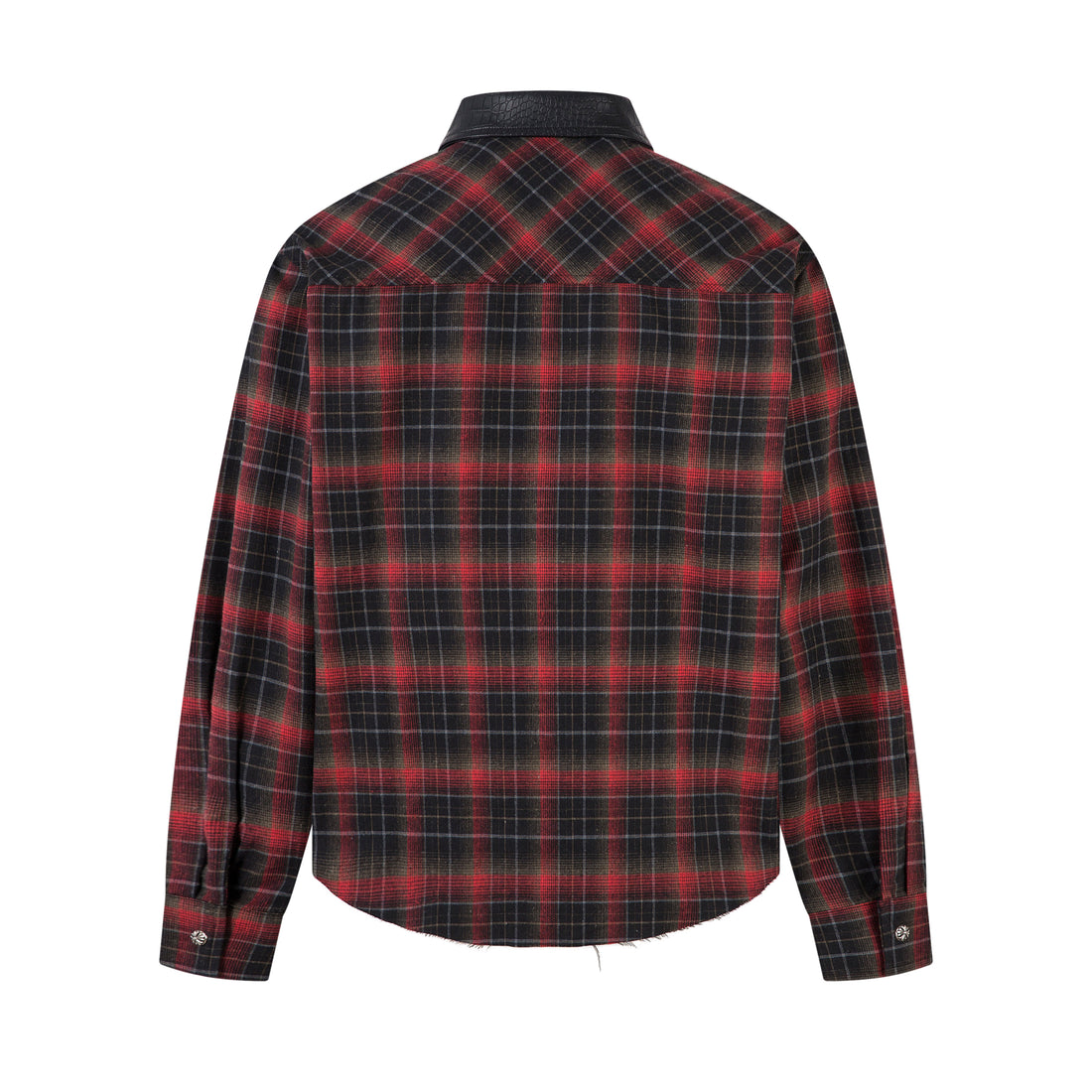 3-6-5.shop Plaid Faux-Leather Trim Flannel Shirt Jacket