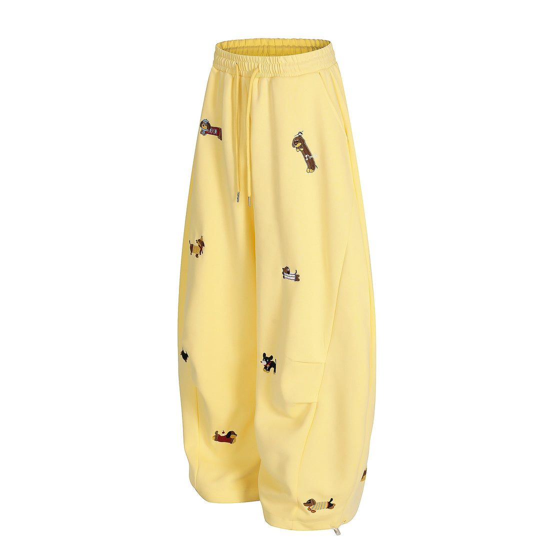 3-6-5.shop Embroidered Dog Motif Sweatpants