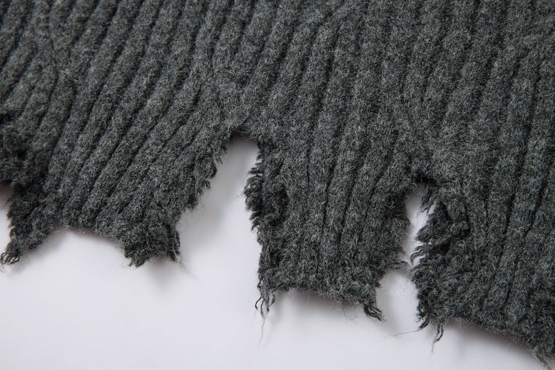 3-6-5.shop Distressed Ribbed Henley Knit