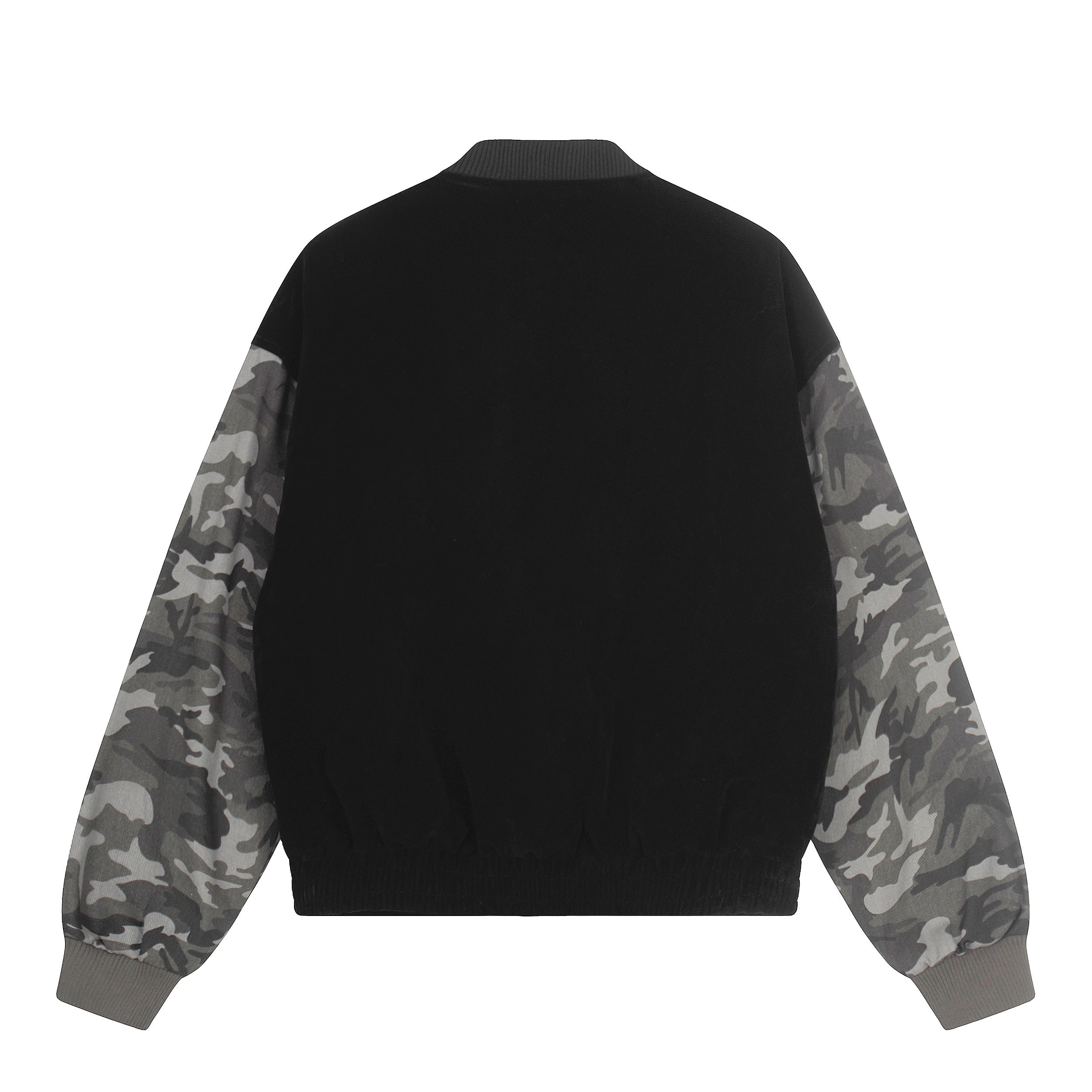 3-6-5.shop Camo Sleeve Varsity Jacket