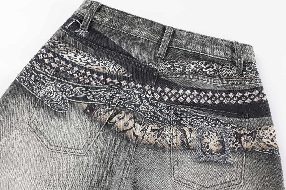 3-6-5.shop Bandana Patch Curved Denim Pants