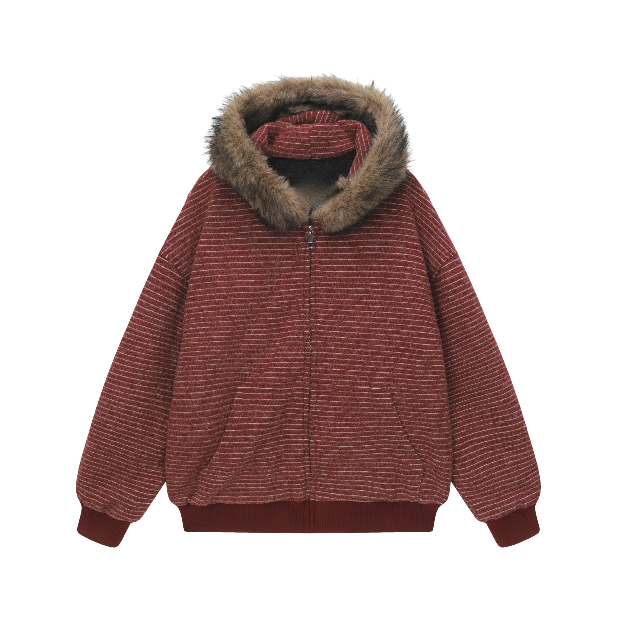 3-6-5.shop Striped Faux Fur-Lined Hooded Jacket