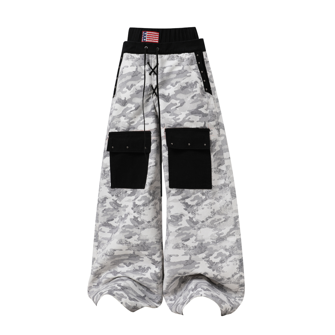 3-6-5.shop Camo Patchwork Cargo Curved Pants