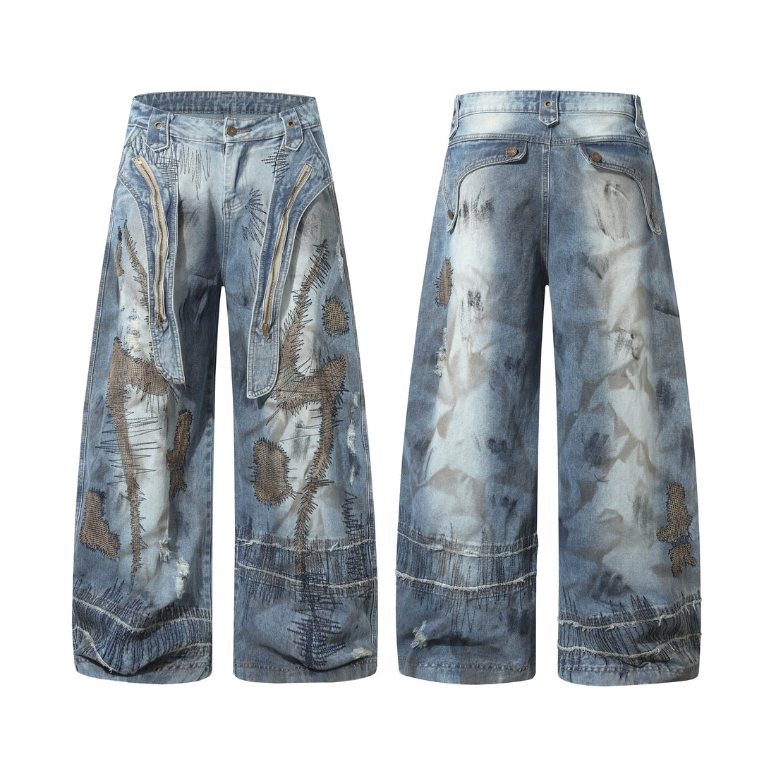 3-6-5.shop Distressed Patchwork Denim Pants
