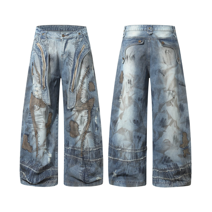 3-6-5.shop Distressed Patchwork Denim Pants