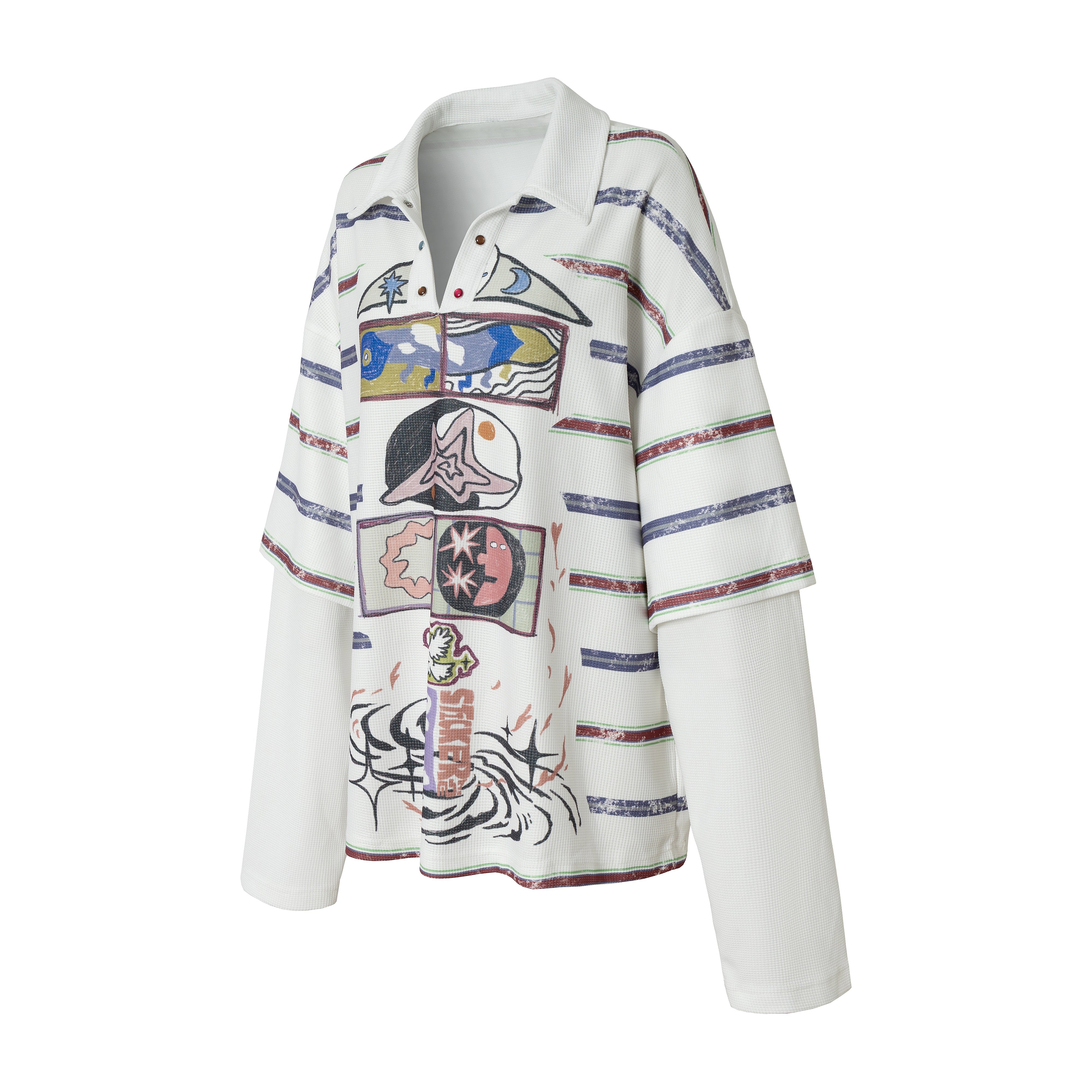 3-6-5.shop Abstract Stripe Long-Sleeve Polo Shirt
