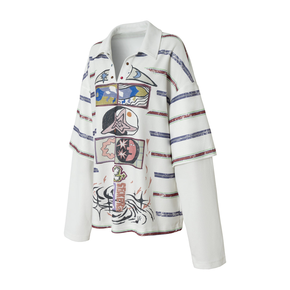 3-6-5.shop Abstract Stripe Long-Sleeve Polo Shirt