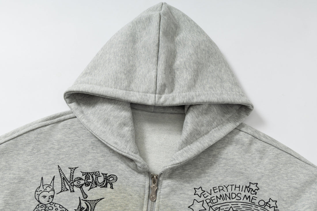 3-6-5.shop Doodle Graphic Zip Hoodie