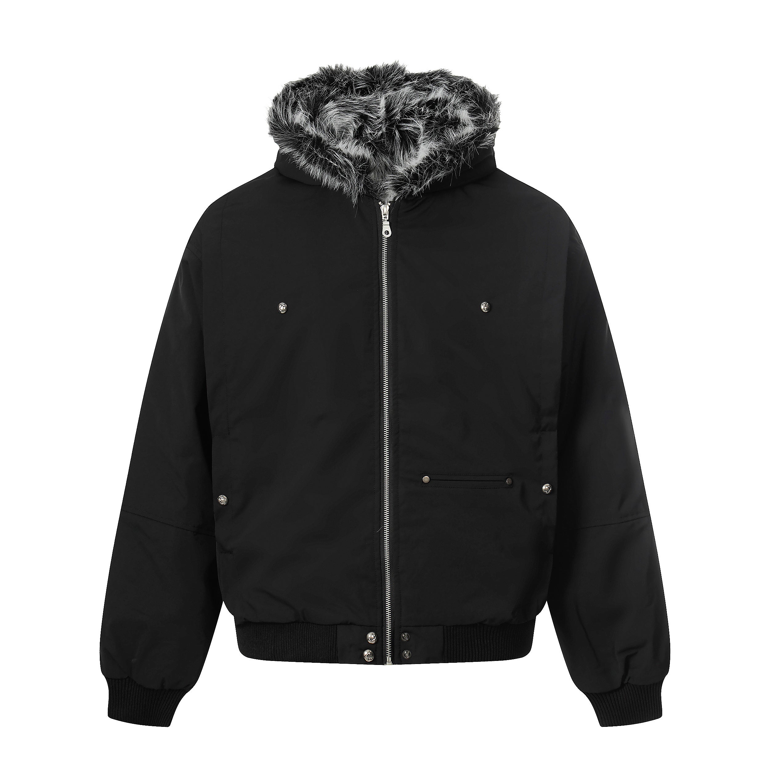 3-6-5.shop Faux Fur Hood Utility Bomber Jacket