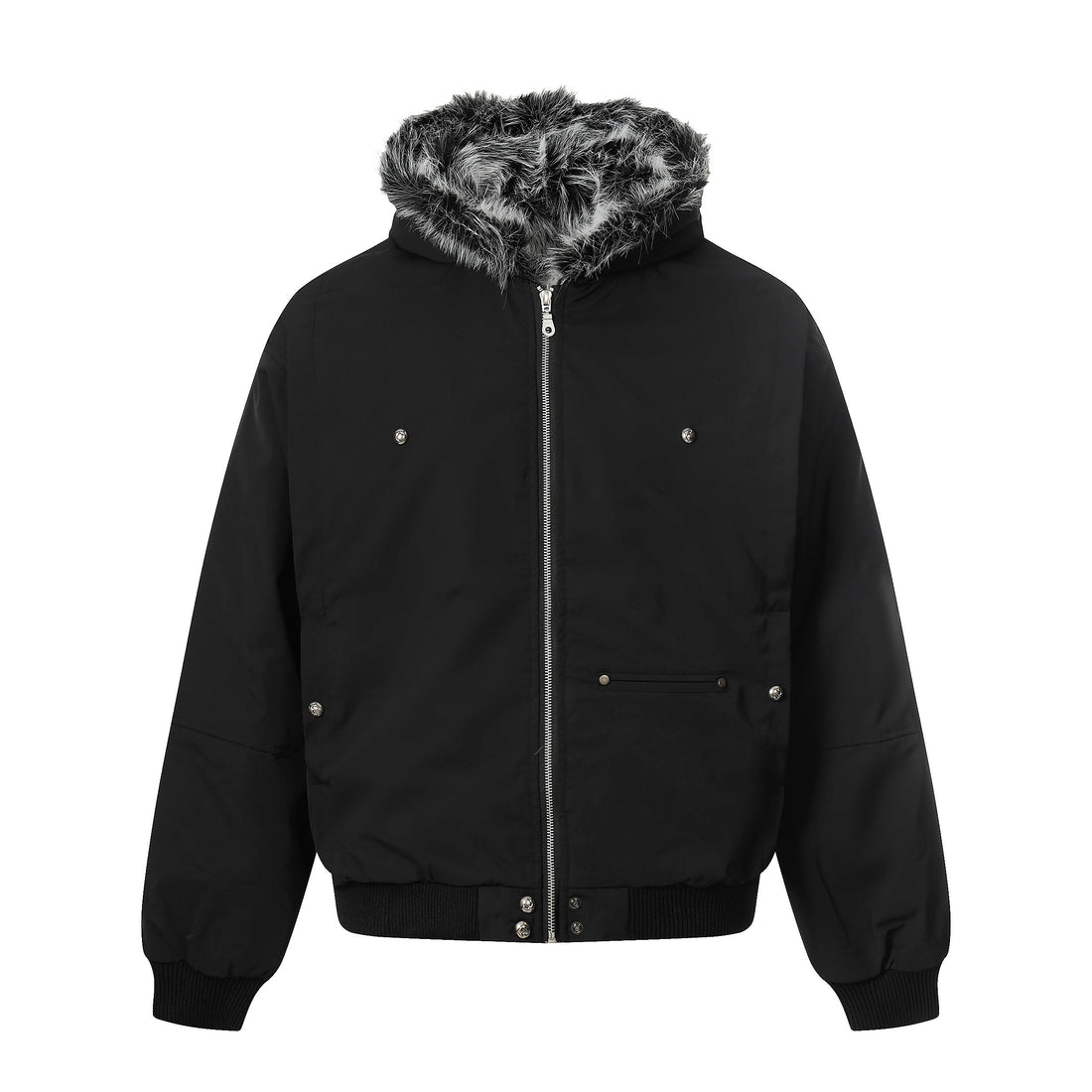 3-6-5.shop Faux Fur Hood Utility Bomber Jacket