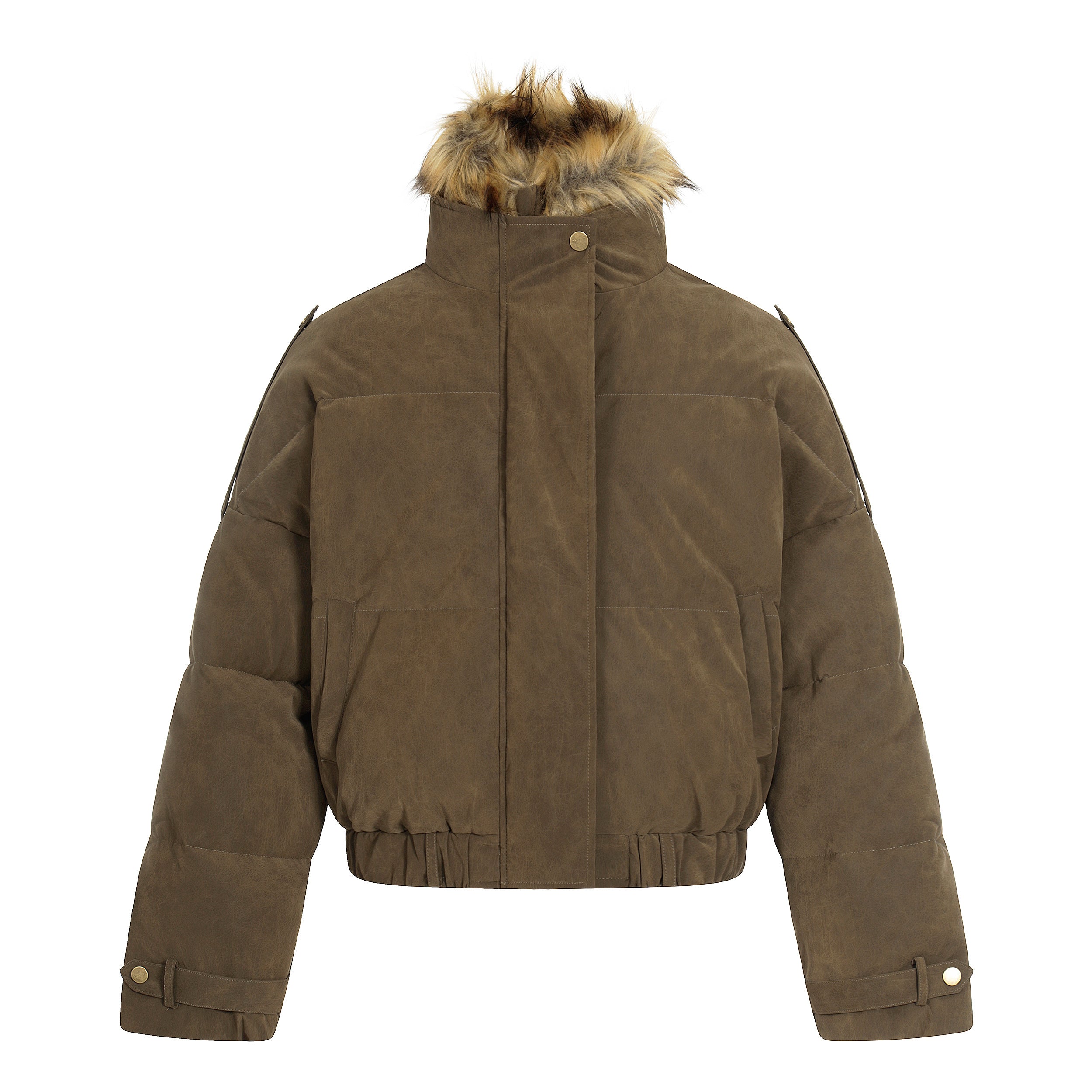 3-6-5.shop Detachable Faux Fur PU Puffer Jacket