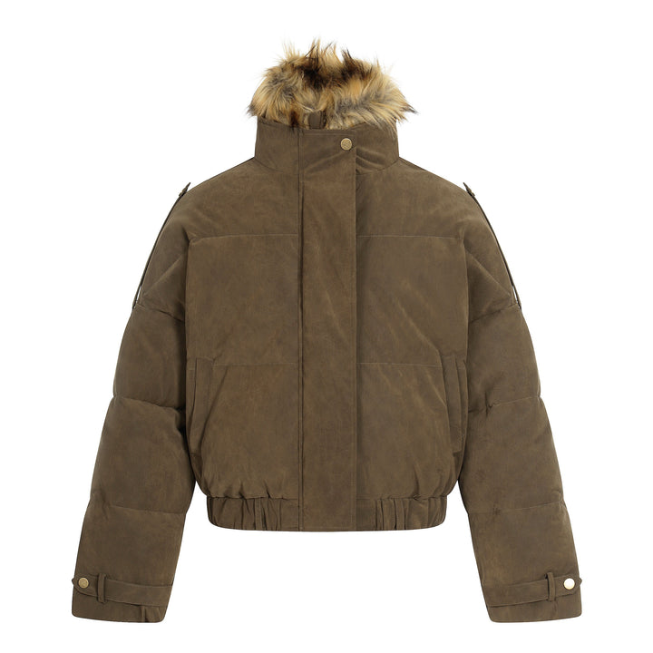 3-6-5.shop Detachable Faux Fur PU Puffer Jacket