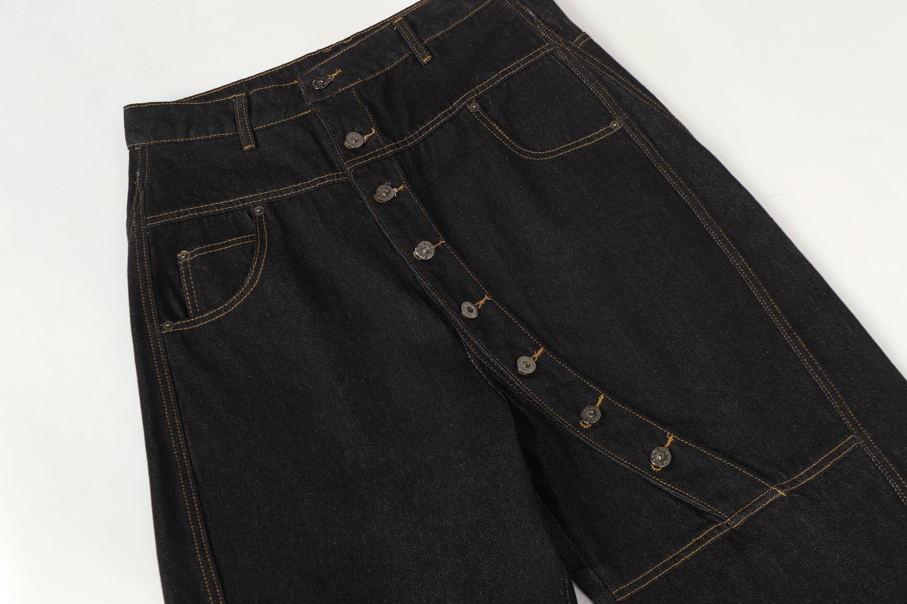 3-6-5.shop Asymmetric Button Wide-Leg Denim Pants