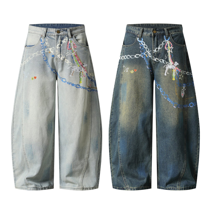 3-6-5.shop Hand-Painted Graphic Wide-Leg Denim Pants
