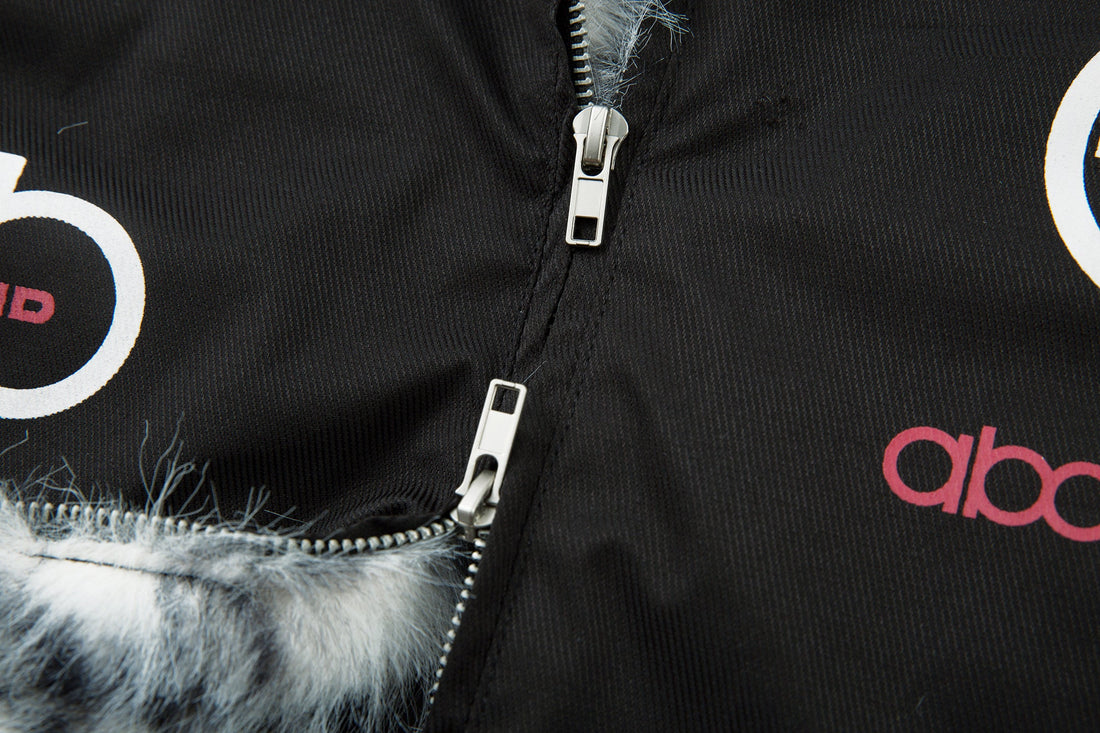 3-6-5.shop Racing Patch Faux Fur Hood Jacket