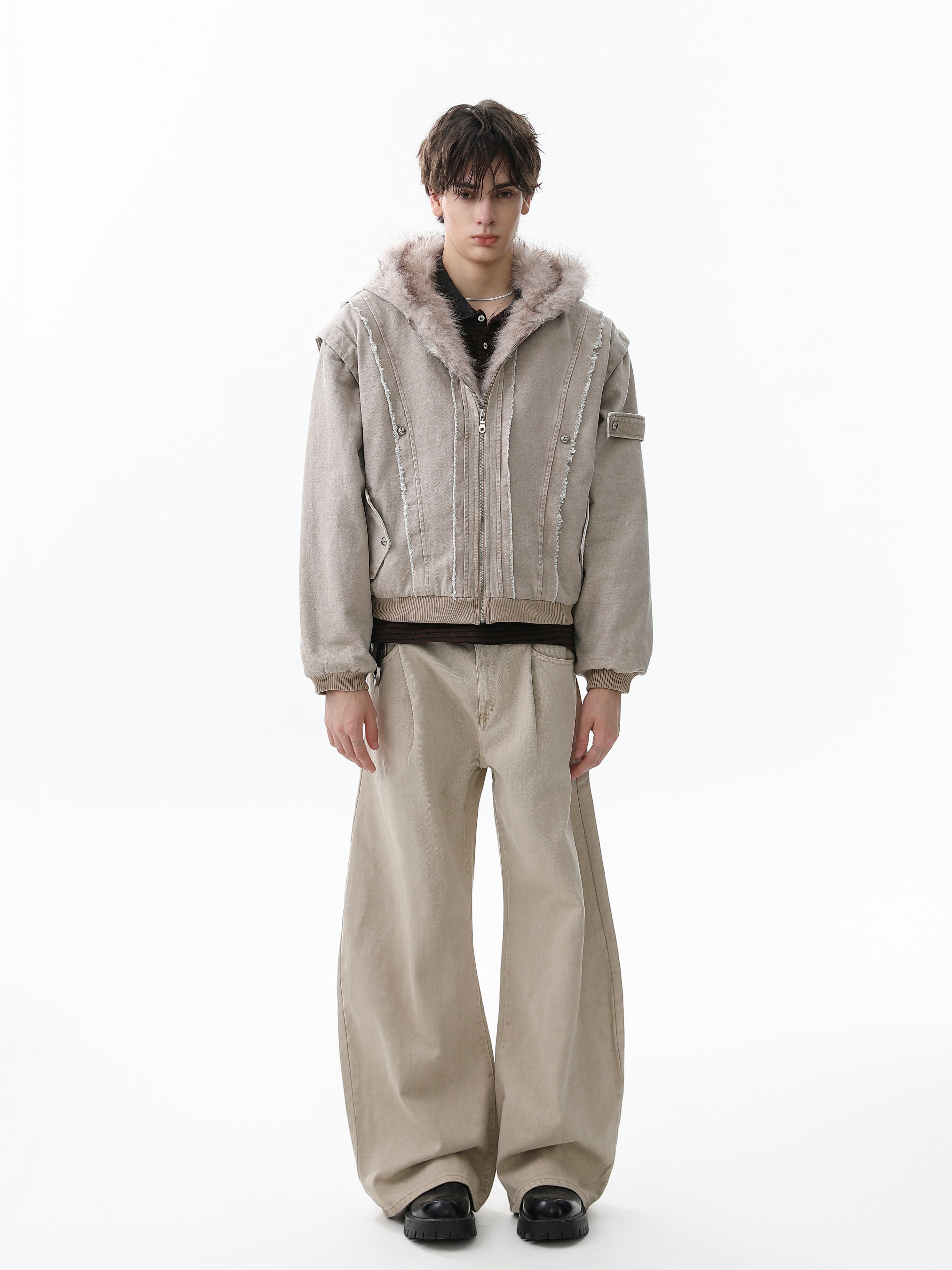 3-6-5.shop Washed Shearling-Lined Denim Hooded Jacket