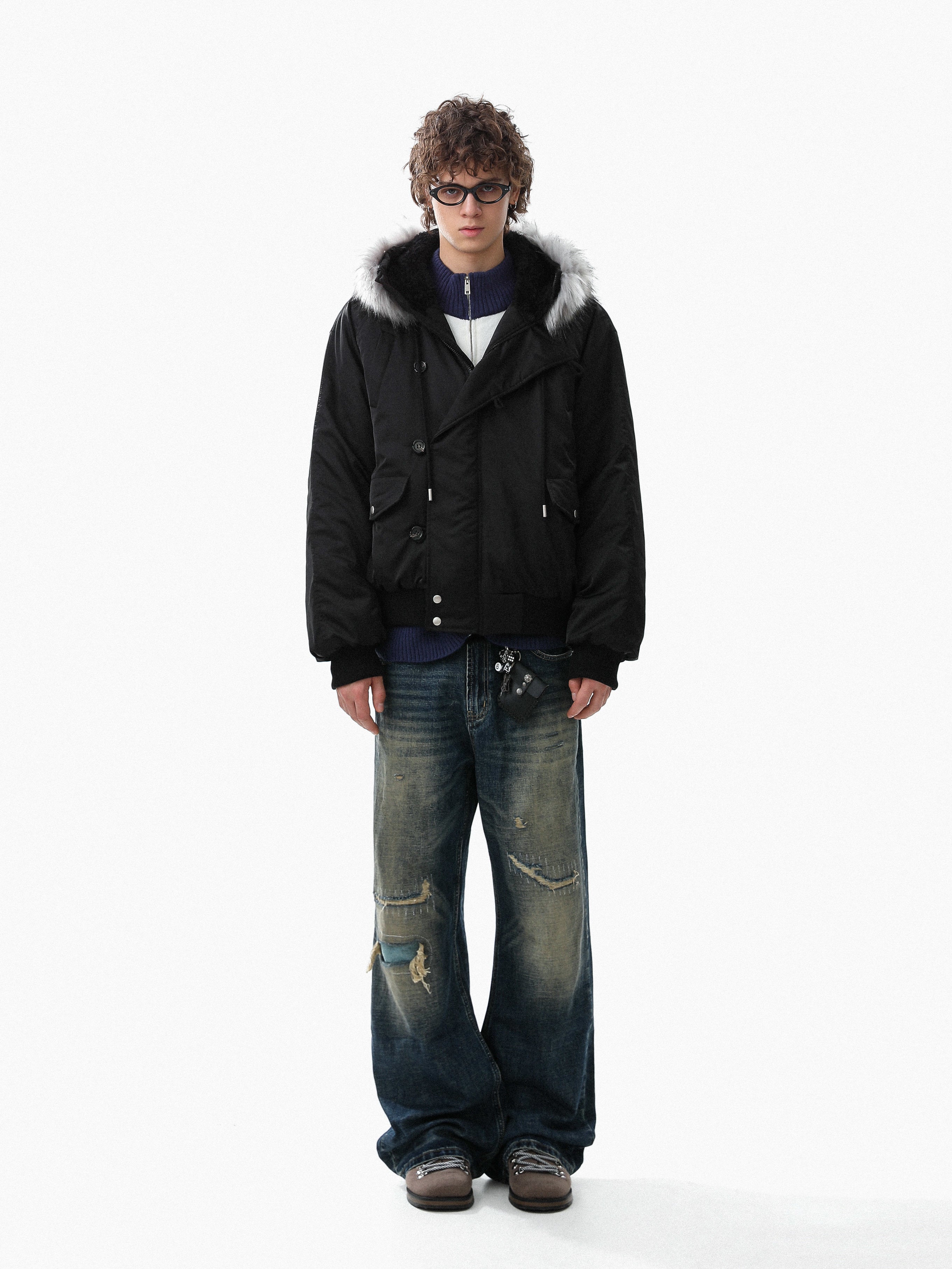 3-6-5.shop Faux Fur Trim Padded Bomber Jacket