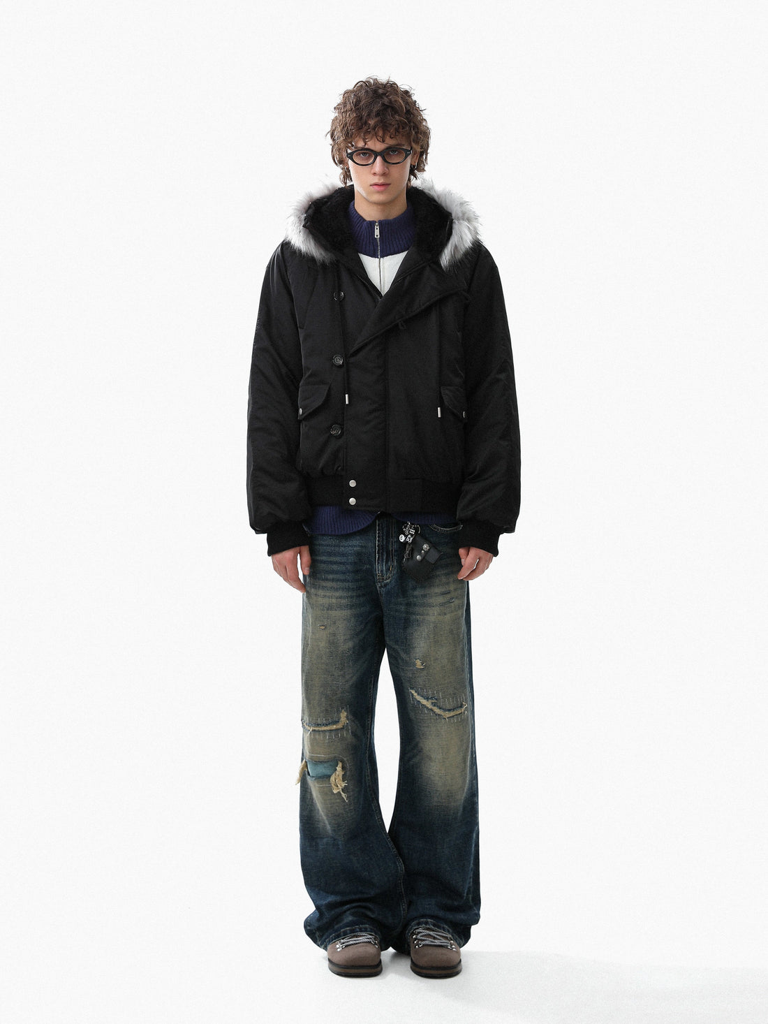 3-6-5.shop Faux Fur Trim Padded Bomber Jacket