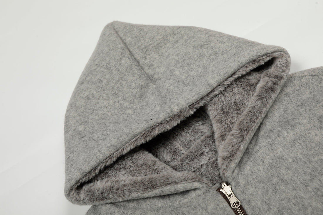 3-6-5.shop Wool Blend Fleece Hooded Bomber Jacket