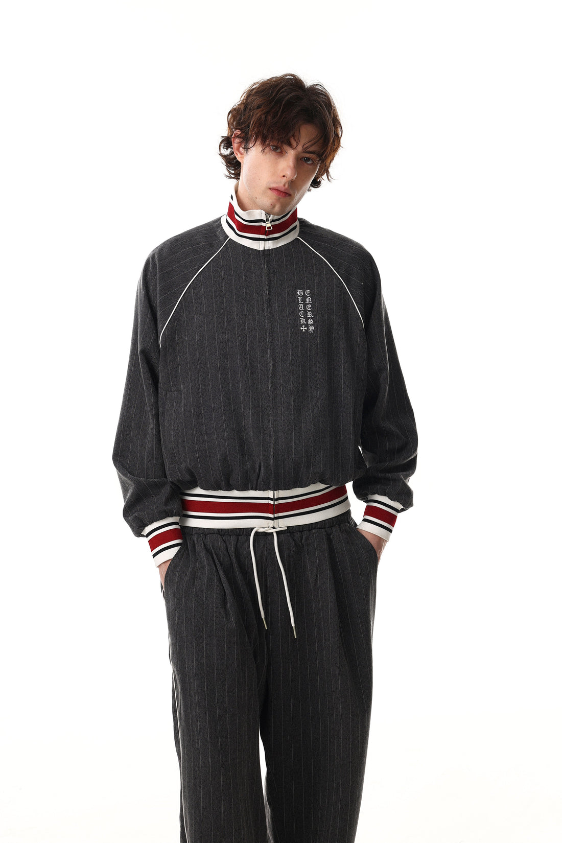 3-6-5.shop Pinstripe Wide-Leg Track Pants
