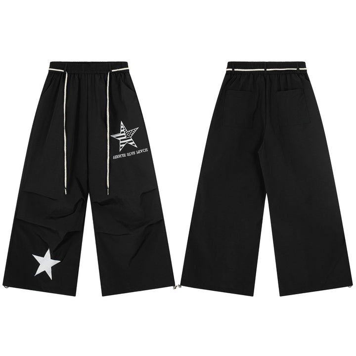 3-6-5.shop Star Patch Nylon Wide-Leg Pants