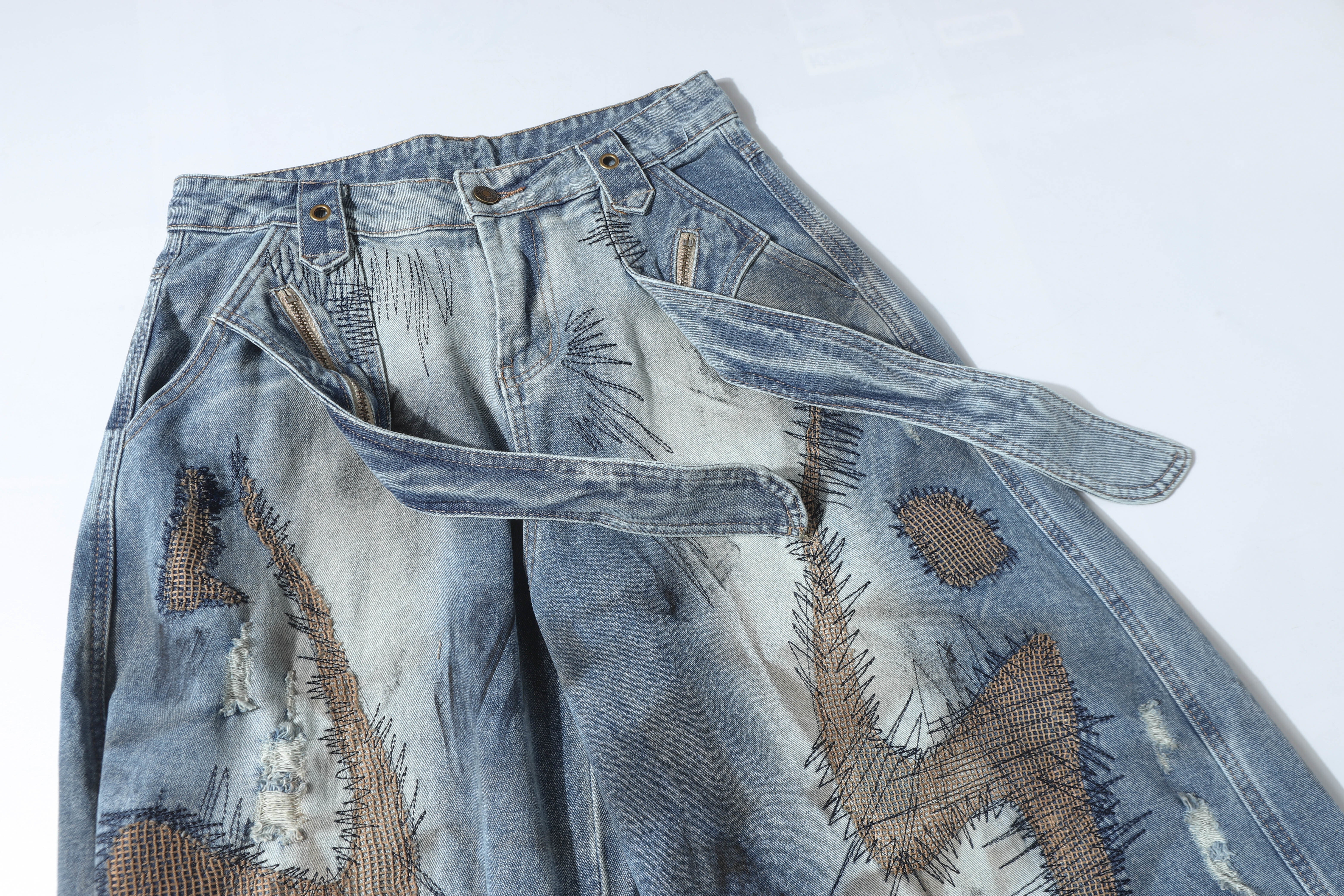 3-6-5.shop Distressed Patchwork Denim Pants