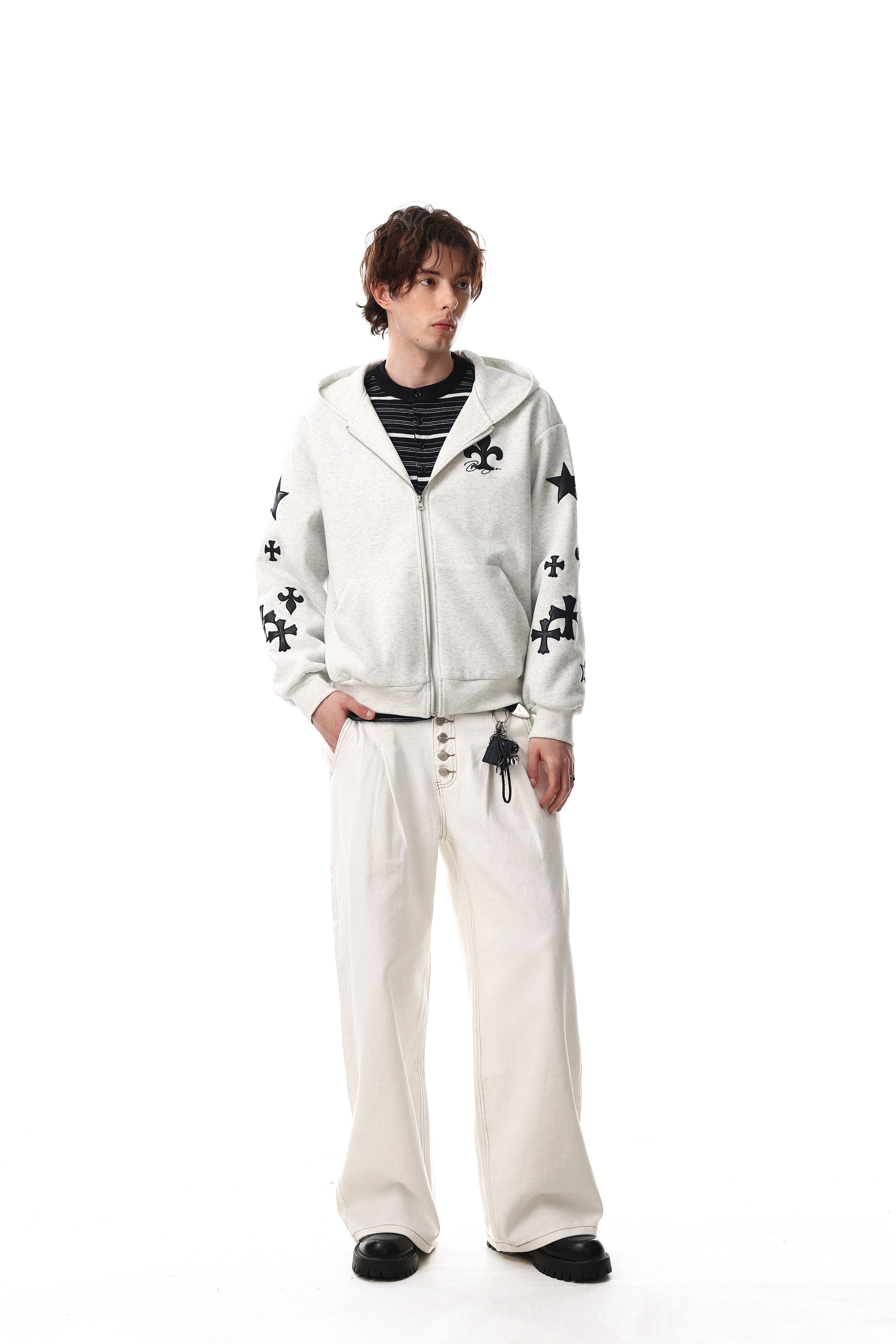 3-6-5.shop Cross Emblem Zip Hoodie