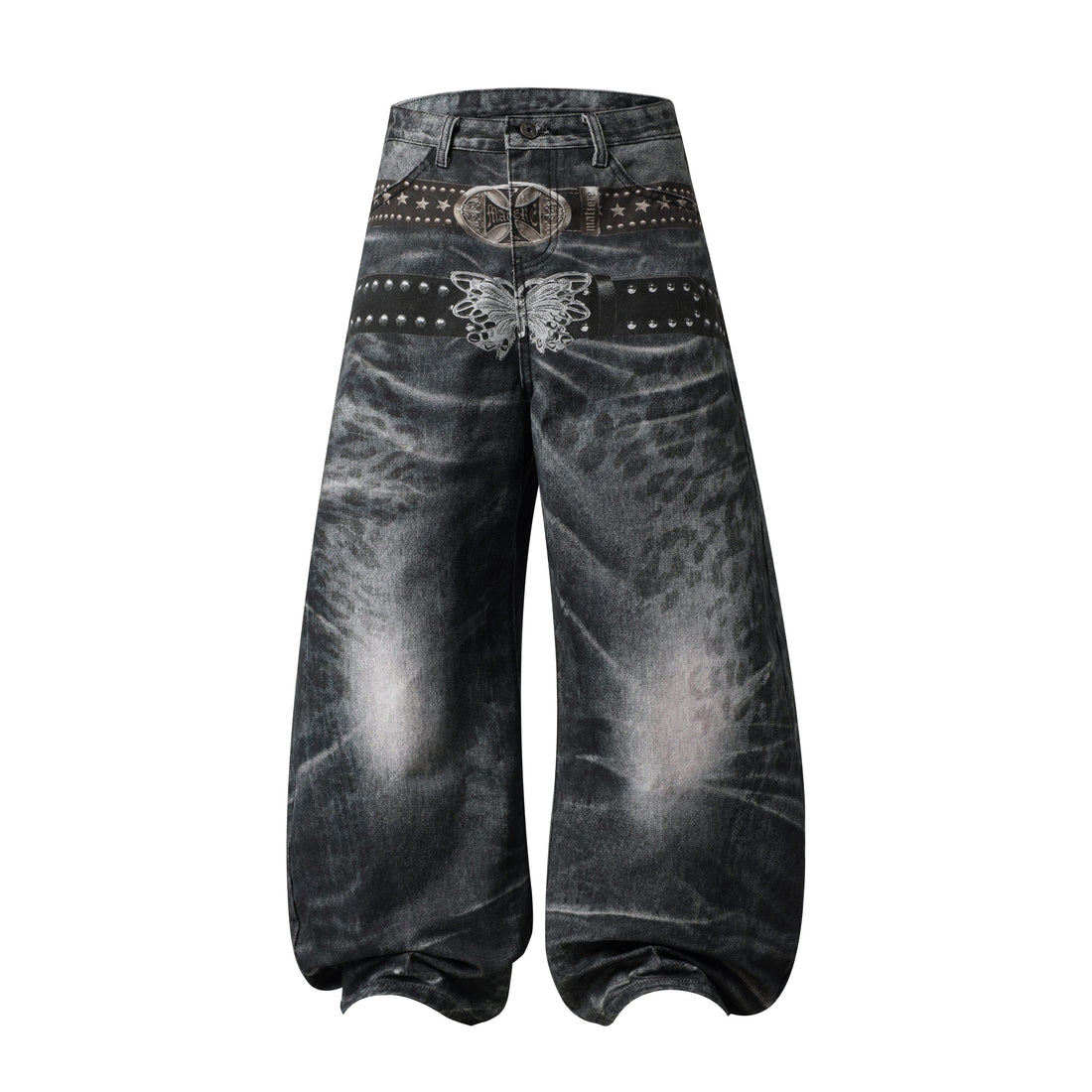 3-6-5.shop Washed Studded Wide-Leg Jeans