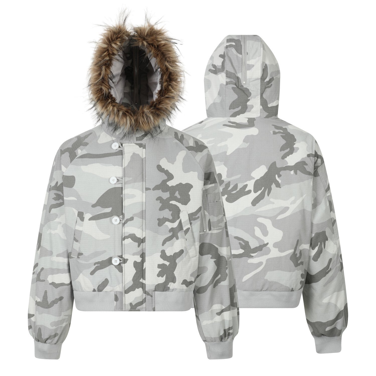 3-6-5.shop Camo Fur-Hood Puffer Jacket