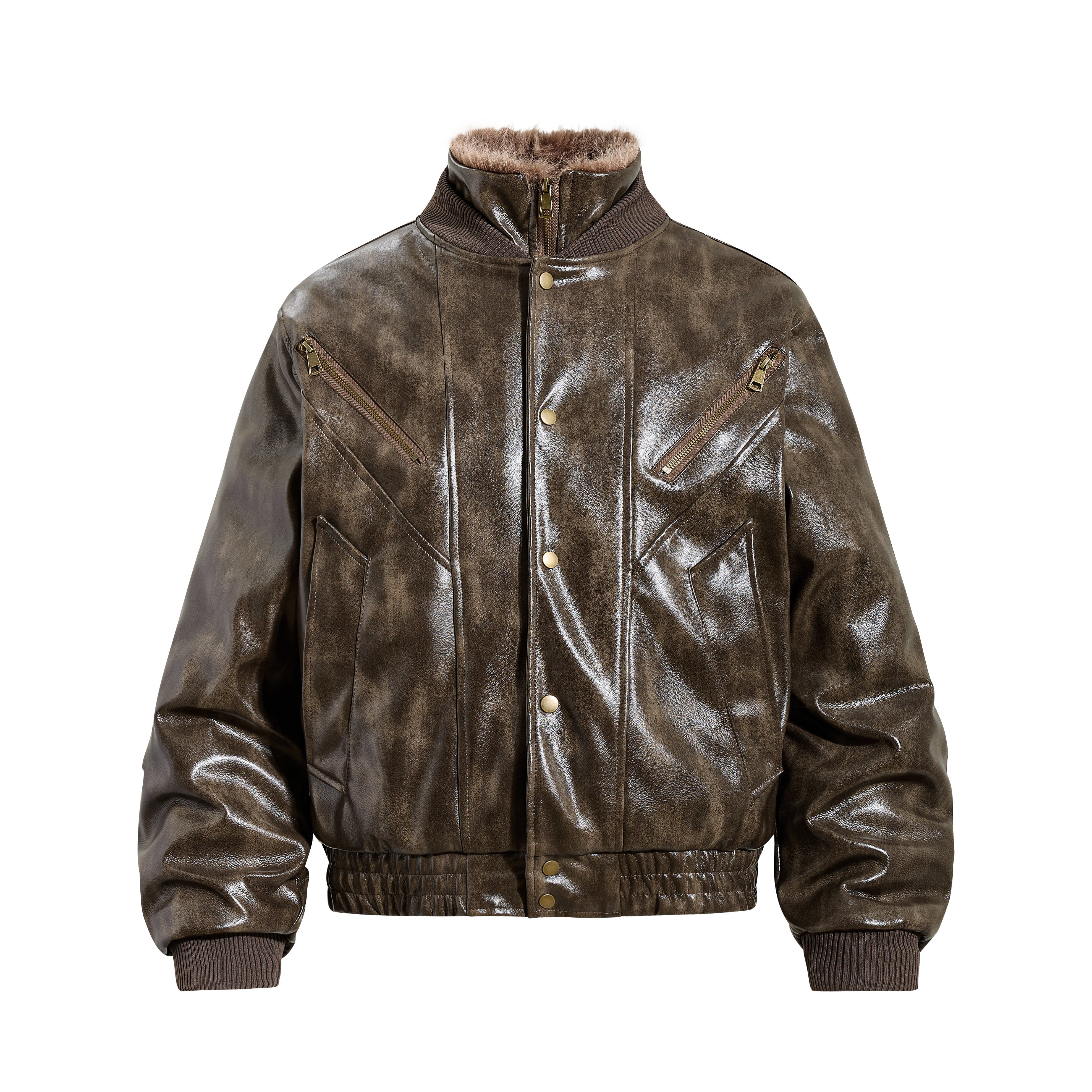 3-6-5.shop Faux Leather Bomber Jacket