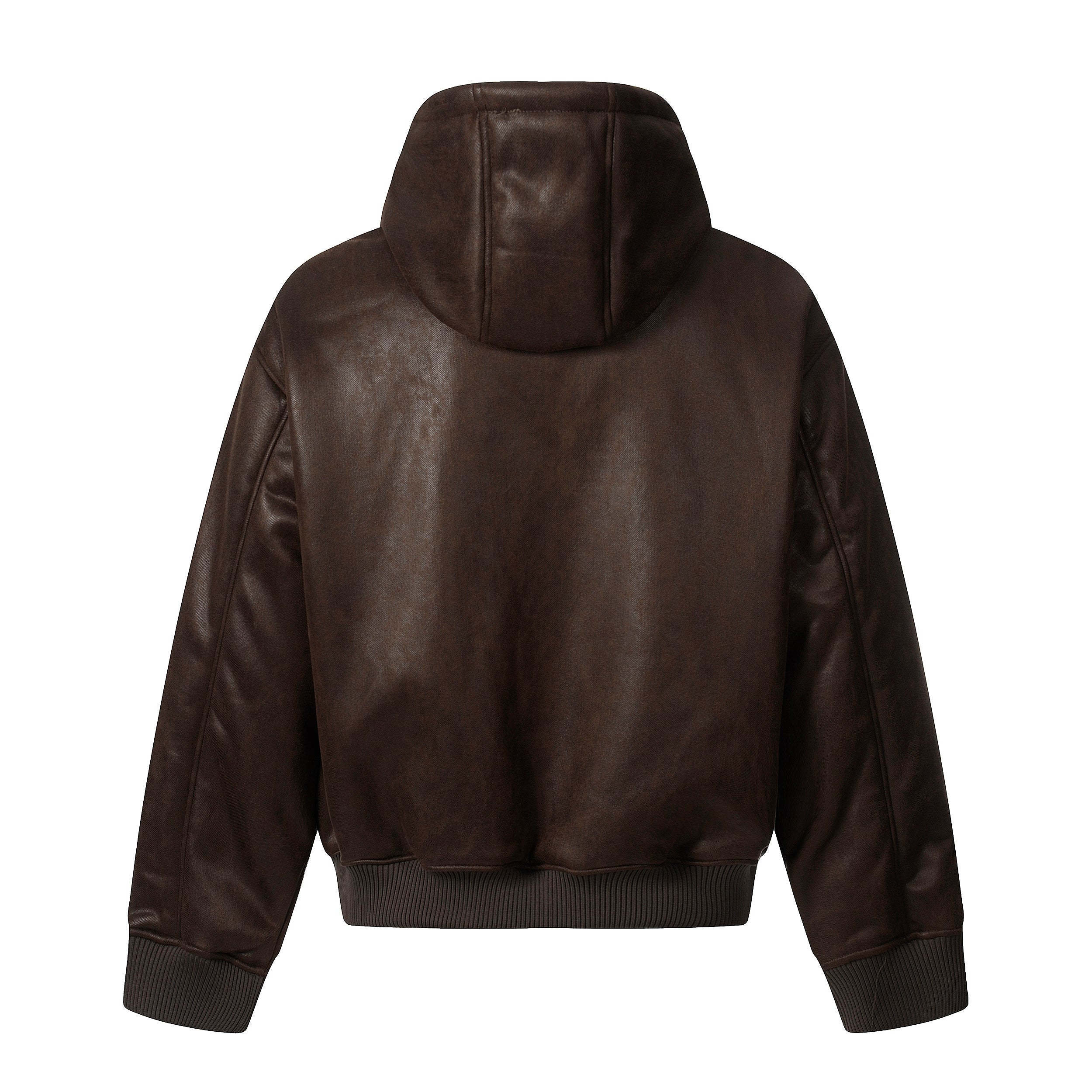 3-6-5.shop Badge PU Leather Hooded Jacket