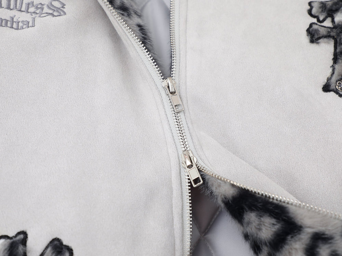 3-6-5.shop Cross Patch Fur Hoodie Jacket