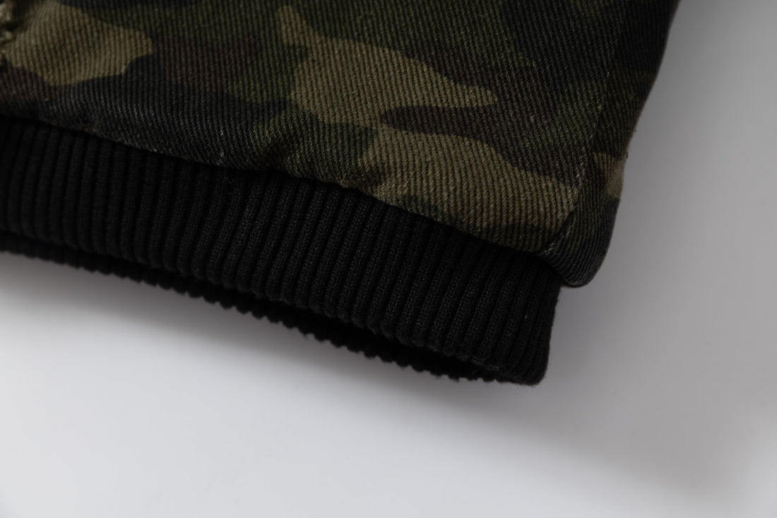 3-6-5.shop Camo Hook Detail Distressed Jacket