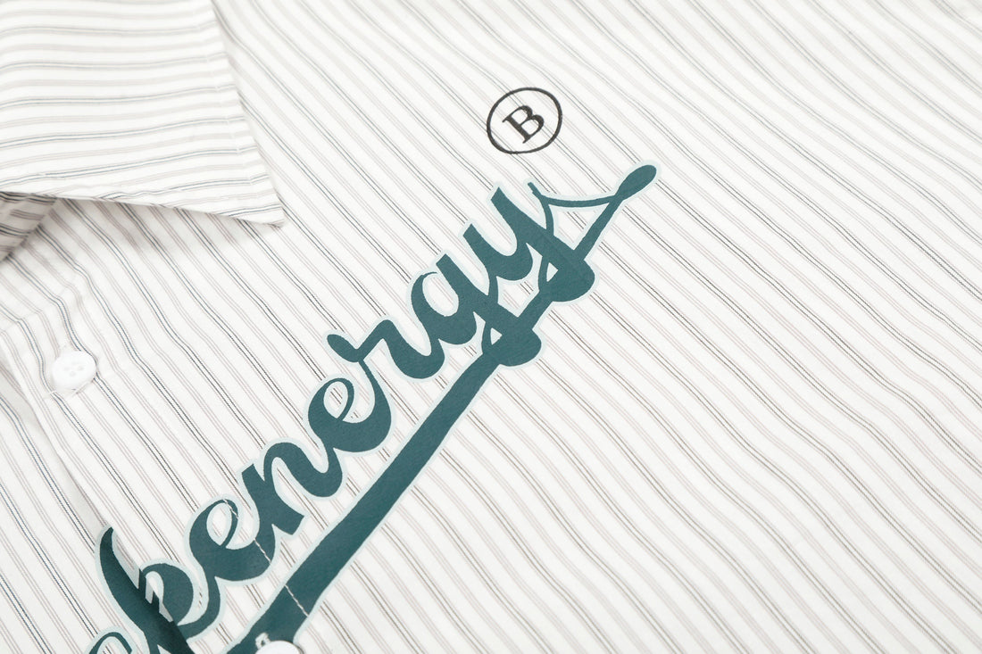 3-6-5.shop Striped Logo Button-Up Shirt
