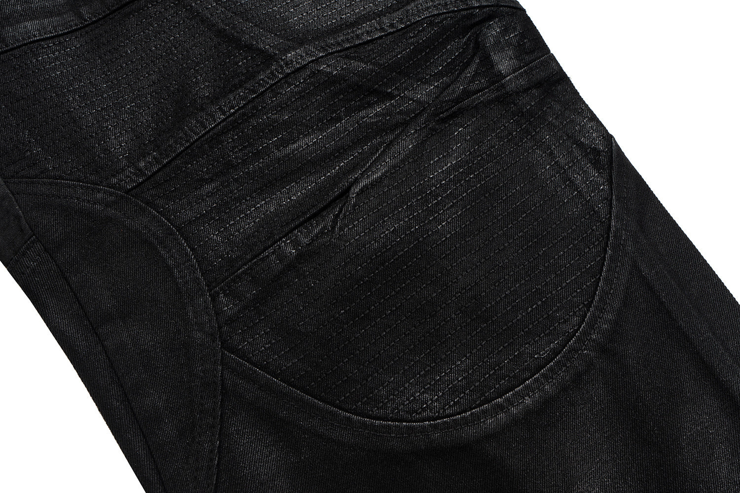 3-6-5.shop Curved-Stitch Leather Denim Pants