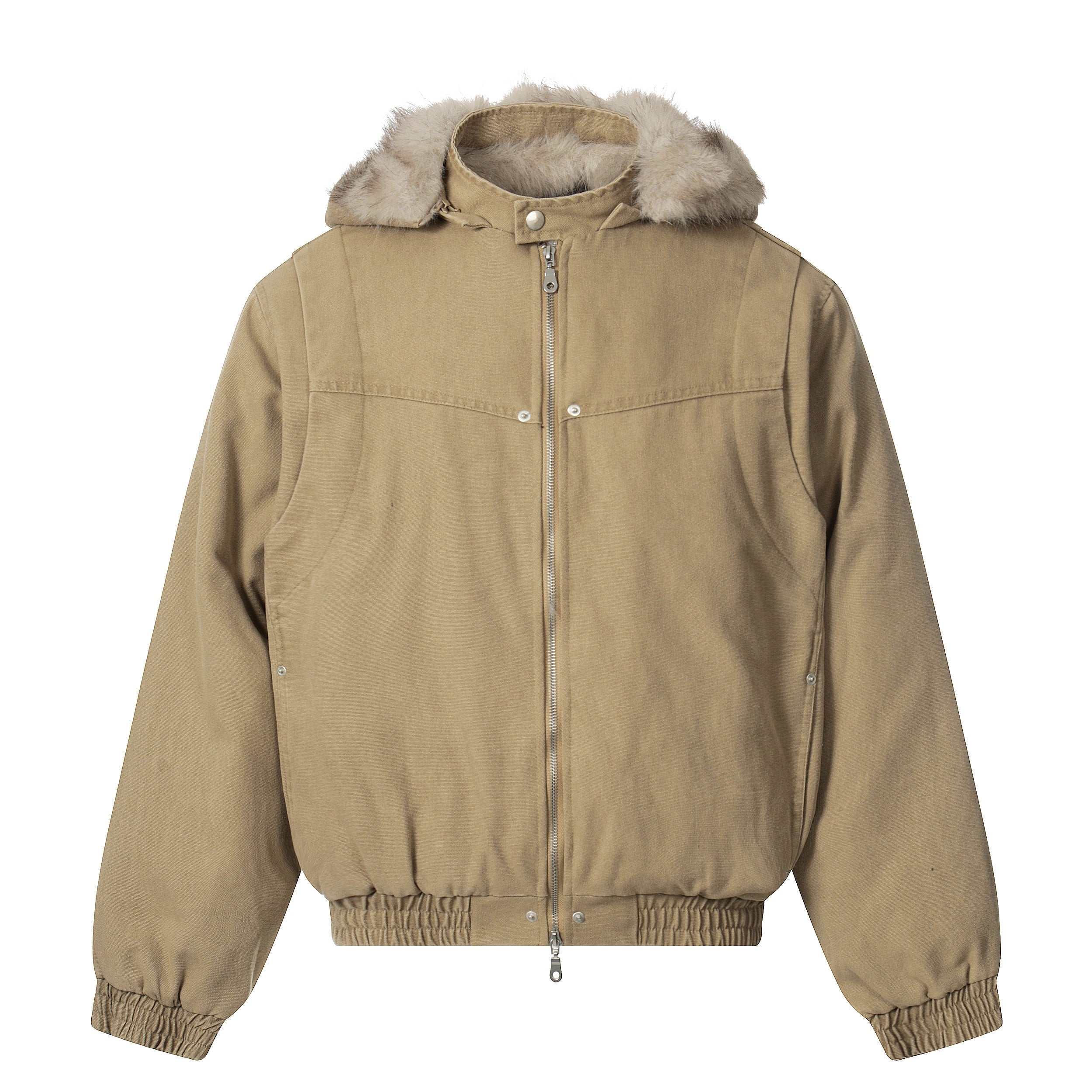 3-6-5.shop Detachable Fur Collar Washed Workwear Jacket