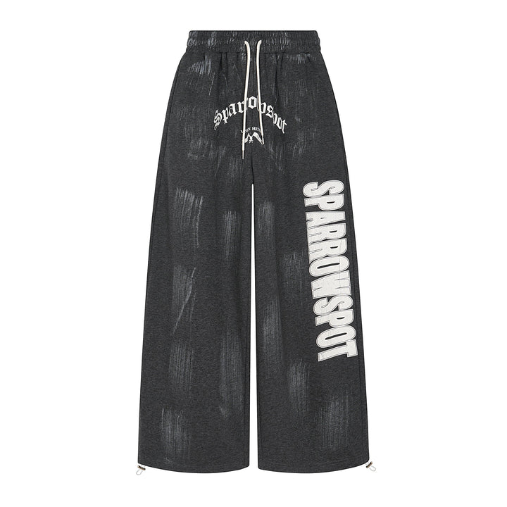 3-6-5.shop Distressed Print Wide-Leg Sweatpants