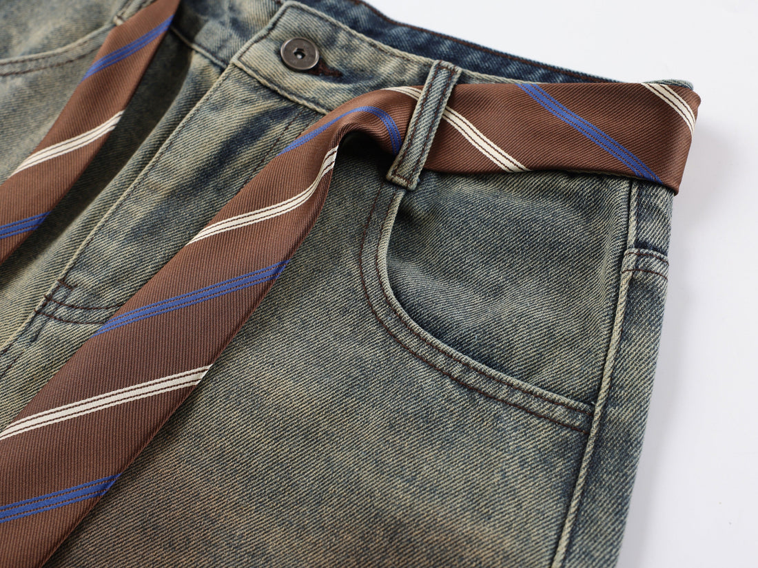 3-6-5.shop Tie-Waist Wide-Leg Denim Pants