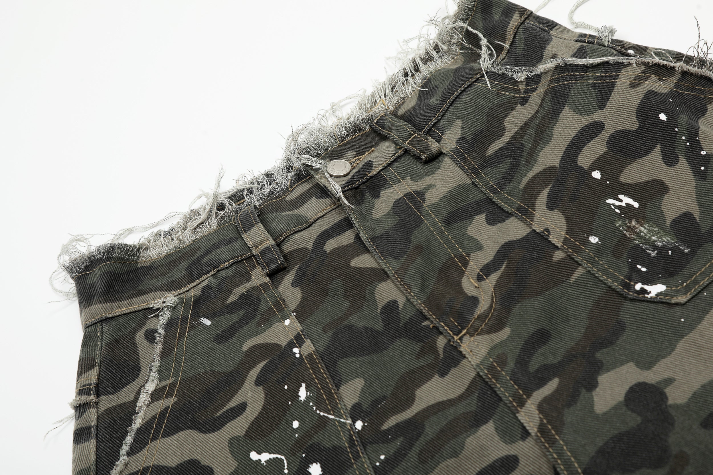 3-6-5.shop Camo Distressed Utility Denim Shorts