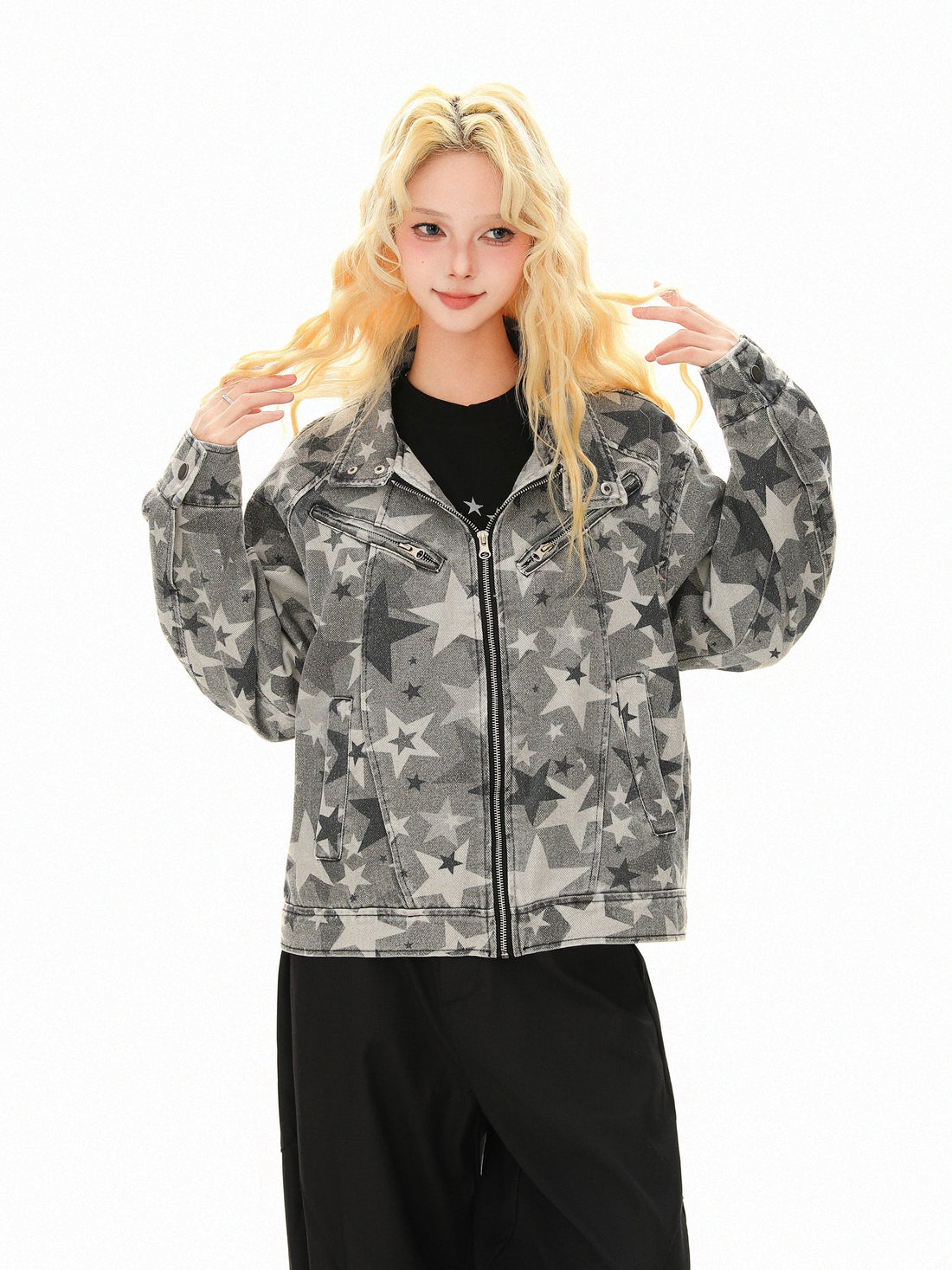3-6-5.shop Star Pattern Denim Jacket