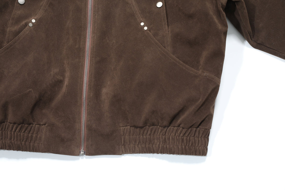 3-6-5.shop Faux-Fur Collar Vintage Bomber Jacket
