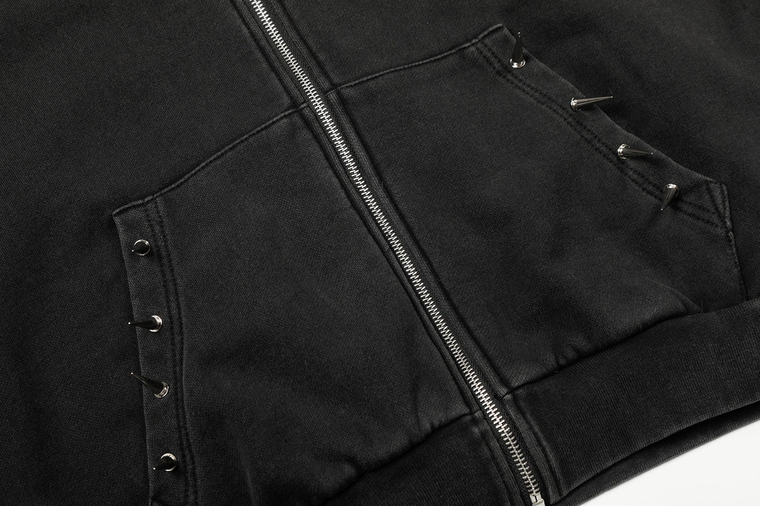 3-6-5.shop Studded Zip-Up Hoodie