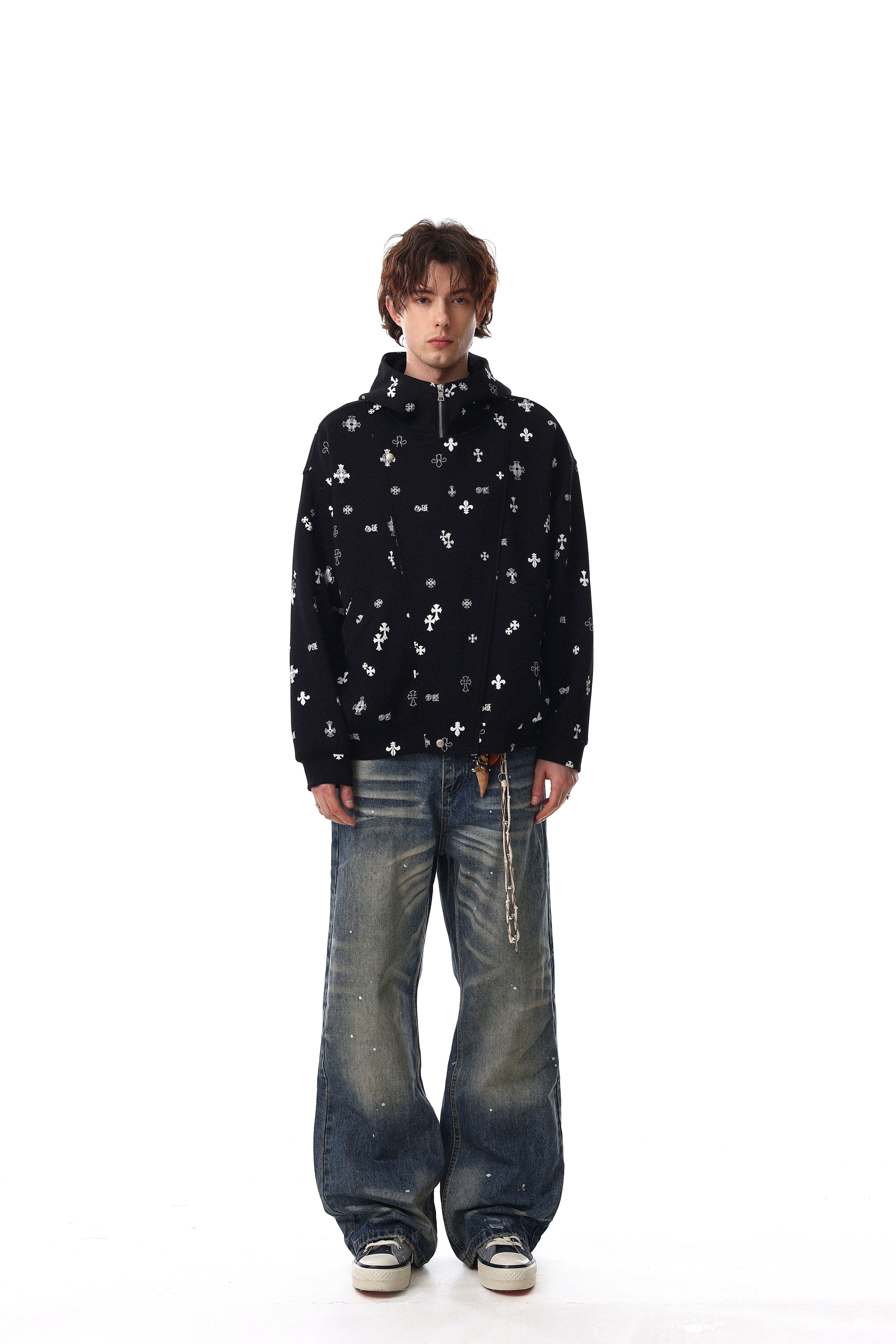 3-6-5.shop All-Over Cross Print Hooded Jacket